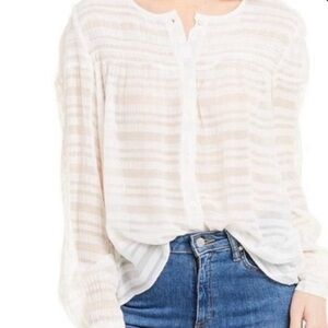 Frame Denim Cream Sheer Striped Blouse
